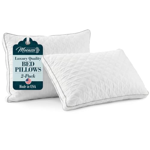 Mocassi Set of 2 Quilted Pillows Supportive and Comfortable Down Alternative - Premium Hotel Quality Bed Pillows with Breathable Fabric for Back, Stomach or Side Sleepers, King