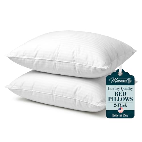 Mocassi Stripe King Bed Pillows Set of 2 - Plush Down Alternative Sleeping Pillows, Cooling Breathable Cover, Hotel Luxury Soft Support for All Sleep Positions, Fluffy Bed Pillows
