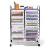 Moccha 15-Drawer Rolling Storage Cart - Under Desk Storage Drawers with wheels for Craft Art Supply Paper Salon, Scrapbook Paper Tools, Mobile Utility Cart for Classroom (15 Drawers, Clear)