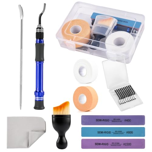 Model Building Tool Kit, Deburring Tool Set with 10 Replacement Blades, Non-Rotating Burr Remover, Sanding Sticks, Grip Tape, Cleaning Brush, Pick & Cloth for Gunpla, Plastic Models, Miniatures