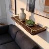 Modern Black Walnut Floating Shelf with Brass Guardrail - Wall-Mounted Storage Rack for Living Room, Kitchen, Bathroom Decor - 47.2x7.9in Stylish, Durable, Space-Saving Solution