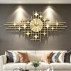 Modern Geometric 4-Pointed Star Gold Wall Clock，Oversized Metal Decorative Silent Non-Ticking Quartz Watch, Luxury Wall Art Clock for Living Room Restaurant Bedroom