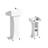 Modern Podium Stand with Wheels, Wooden Portable Podium, Rolling Lectern with Storage Shelves(White)