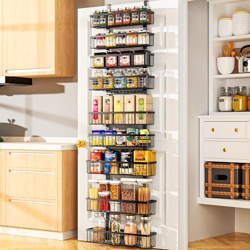 Moforoco 9-Tier Over The Door Pantry Organizer, Pantry Organization and Storage, Black Hanging Basket Wall Spice Rack Seasoning Shelves, Home & Kitchen Bedroom Bathroom House Essentials