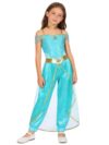 Moily Girls Arabian Sleeveless Jumpsuit – Sequins Princess Halloween Costume Light Blue 10