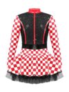 Moily Girls Race Car Driver Dress – Sequins Checkerboard Costume for Halloween Black 6