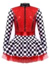 Moily Girls Race Car Driver Dress – Sequins Checkerboard Costume for Halloween Red 4