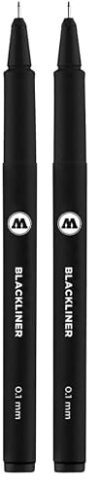 MOLOTOW Blackliner Pen, .1mm Tip, Black Permanent Ink, 1 Each (703.202) (Pack of 2)