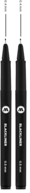 MOLOTOW Blackliner Pen, .5mm Tip, Black Permanent Ink, 1 Each (703.206) (Pack of 2)
