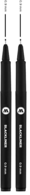 MOLOTOW Blackliner Pen, .9mm Tip, Black Permanent Ink, 1 Each (703.208) (Pack of 2)