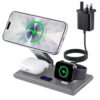 MONASAY 3 in 1 Wireless Charging Station with LCD Screen & 45W Charger | Foldable Magnetic Dock with 25W Fast Charge for iPhone 17/16/15/14/13/12, Apple Watch & AirPods | On/Off Display Button(Gray)