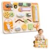 Montessori Busy Board for Toddlers, Wooden Sensory Toys, Preschool Learning Activities for Fine Motor Skills Travel Toy, Basic Life Skills Educational Gifts for 1 2 3 Years Old Kids Boys Girls (Green)