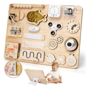 Montessori Large Busy Board for Toddlers, Wooden Sensory Activity Toys