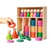 Montessori Toys, Wooden Color Sorting Stacking Rings Rainbow Peg Dolls
