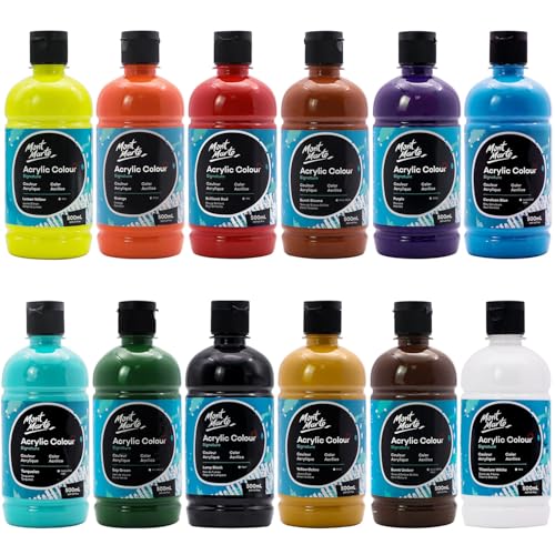 Mont Marte Signature Basic Color Acrylic Paint Set, 16.9oz (500ml), Semi-Matte Finish,Suitable for Canvas, Wood, Fabric, Leather, Cardboard, Paper, MDF and Crafts