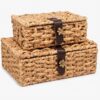MOODZO 2pcs Lidded Storage Boxes, Handwoven Water Hyacinth Decorative Basket Bins, for Coffee Table, Shelf, Console Table, Large&Small