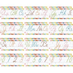 Mooliwe 24 Pcs Cursive Alphabet Line for Classroom Wall 11.8"x6.3" Strip Number Border Posters ABC Alphabet Banner and Numbers 0 to 10 Border for Kindergarten Elementary Home(Boho)
