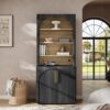 MorganBrig 72'' Tall Arched Bookshelf with Fluted Doors, Modular Bookcase