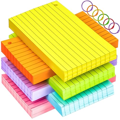 MotBach 280Pcs Colored Index Cards 3x5 Inch Flash Cards with Rings Lined Note Card Flashcards, Colorful Ruled Card Pad Index Note Books 3 x 5 Notecards for Studying School Supply College Office