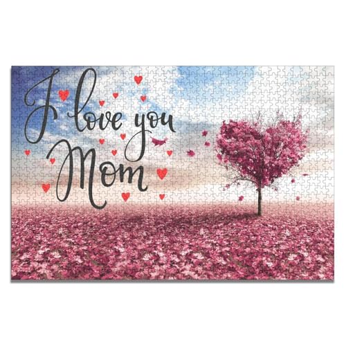 Mother's Day I Love You Mom Jigsaw Puzzle for Adults 1000 Pieces Maple Leaves Heart Mom/Grandmother Mother Birthday/Christmas/Thanksgiving Day Gift Puzzles Home Wall Decor 20''x 30''