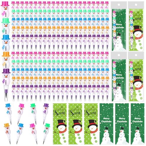MotiMind 48 Set Christmas Stackable Pencils for Kid, Snowman Stacking Pencil with Cards for Christmas School Classroom Rewards, Holiday Goodie Bag Fillers Bulk Stationery Xmas Stocking Stuffers