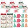 MotiMind 50 Pcs Christmas Sidewalk Chalk Set with 24 Washable Non Toxic Colored Chalk 12 Cards 12 Opp Bags 2 Rolls of Ribbon for Christmas Party Outdoor Play Favors Gifts