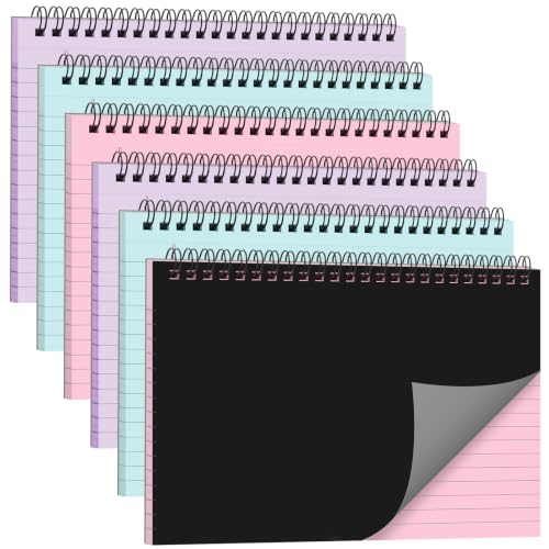 MotiMind 6 Pack 8.3" x 5.8" Top Spiral Legal Pads Small Landscape Notebook, College Ruled Perforated Writing Pads, 40 Sheets Each, Small Steno Notepad with Black Cover for Home Office(Soft Colors)