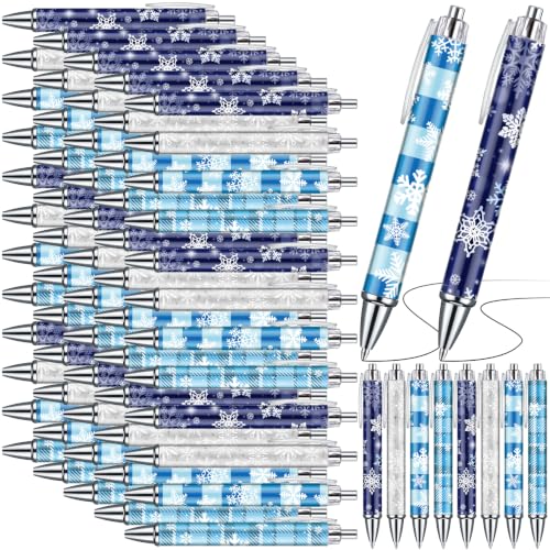 MotiMind 72 Pcs Christmas Snowflake Ballpoint Pens, Retractable Black 1.0mm Winter Writing Gel Ink Pens for School Office Supplies, Journaling, Christmas Party Favors Holiday Gifts