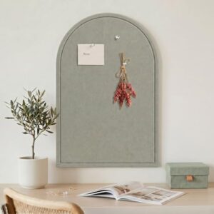 MotiMind Arched Felt Bulletin Board 35" x 24" Felt Wall Panels Large Arch Pin Cork Board No Drill Frameless Wall Tiles with 20 Gold Pins for Back to School Office Photo Display Home Decor(Sage Green)