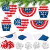 Motipuns 24 Set 4th of July Pom-pom Crafts Kit for Kids DIY Patriotic Pompom USA American Flag Craft Ornament Independence Day Red White Blue Decorations for 250th Anniversary Memorial Classroom Party