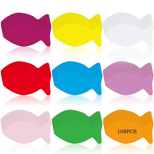Motiskyy 108 Pcs Fish Paper Cut Oluts Bulletin Board Cut Outs Assort Colors Fish Die Cuts DIY Creative Ornament for Classroom School Bulletin Board, 2.28 x 4.72 Inches