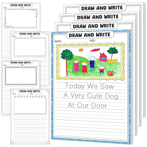 Motiskyy 400 Sheets Kindergarten Draw and Write Paper with Picture Space and Lines for Kids ABC 8.3 x 11.7 Inches Story Paper Bulk for Handwriting Practice Primary Creating Write Beginner School
