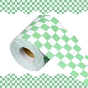 Motiskyy 65 Feet Back to School Gingham Bulletin Board Border Sage Green Scalloped Plaid Chalkboard Border Trim Boho Checkered Classroom Decor Teacher Supplies for Classroom Office Home Decor
