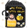 Motiskyy My First Family Album for Baby, Holds 17 4x6 Photos, Soft Toddler Photo Book with Dual Safe Mirror & Hanging Hook, Early Educational Memory Book Gift for Newborn Kids Baby Shower (Bee)