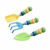 MotiveTech 3 Pieces Children Gardening Spade Kit Kids Trowel Rake Tools Metal Heads Wooden Handles Safe Rounded Edges Easy for Small Hands Suitable for Outdoor, Caterpillar 3PCS