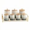 MotiveTech 7 Pieces Ceramic Kitchen Storage Jar Set with Metal Rack Modern Ceramic Canister Set Glazed Canister with Wooden Lid for Coffee, Pantry