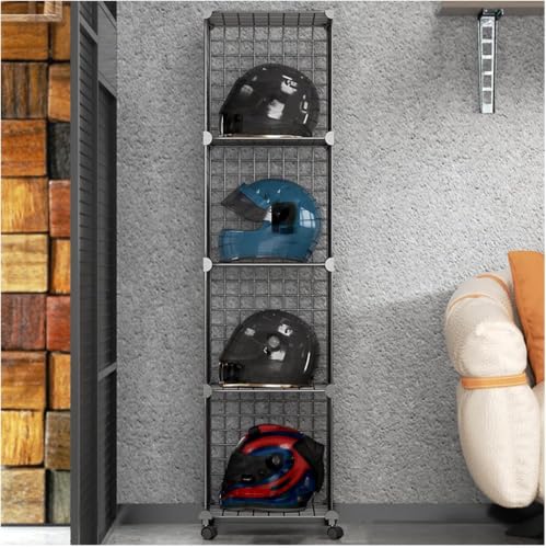 Motorcycle Helmet Storage Rack Metal Hat Rack, Helmet Organize Display Cabinet for Football Helmet/Bike Helmet/Baseball Helmet, Large Hats Organizer Cap Hanger for Hat Store Shop, Black, 4 grids