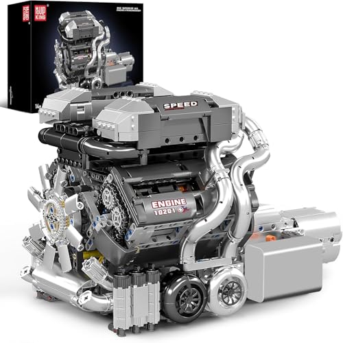 Mould King 10201 W16 Engine Model Kit, MOC Bug Supercar Engine Model with Battery and Motor, Collectable 16-Cylinder Car Engine Transmission, Shiftable Gear Operation for Adults (2024+ PCS)