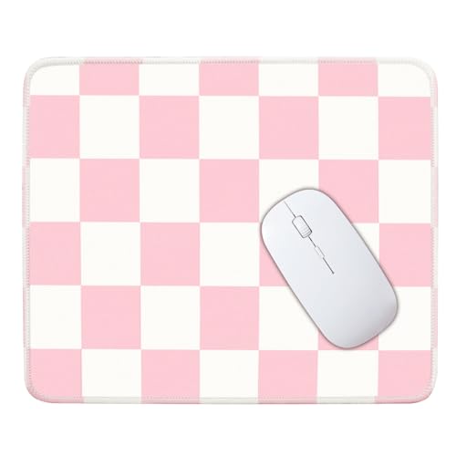 Mouse Pad for Desk with Stitched Edge, Premium Cute Washable Mouse Pads. Computer Mousepad with Non-Slip Rubber Base, Mousepads for Laptop, 9.25x7.75x0.12 inch (Pink Checkers)