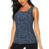 Moxquju Womens Loose Fit Workout Tank Top-Dark Navy Blue Lines
