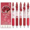 MOZXIRZ 5 Pcs Gel Ink Pens Retractable Pens Cute Aesthetic Flower Pen 0.5mm Black Ink Pen Writing Pens for Women Girls Pens Office School Supplies (Red)