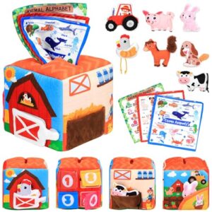 MPQMPQ Baby Tissue Box Toy Farm Crink Plush,Whats Inside Box Montessori Toys with Rattle,Crinkle,Mirror for Babies 6 9 12 18 Months Early Developmental Infant Sensory Learning Toys Newborn Gifts