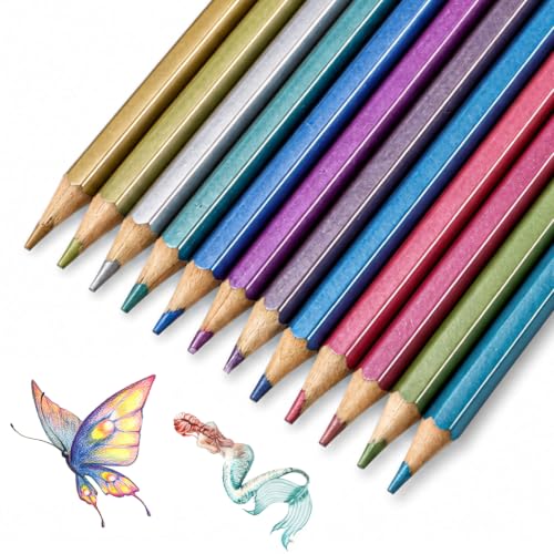 MSHHDK 12 Pcs Metallic Colored Pencils Soft Core Pencil Drawing Pencils