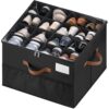 MSTONAL Shoe Organizer for Closet, 1 Pack Shoe Storage Container with Adjustable Dividers, Space Saving Shoe Box Storage Organizer Bin with Clear Lid and 4 Handles, Fits 8-16 Pairs, Pure Black
