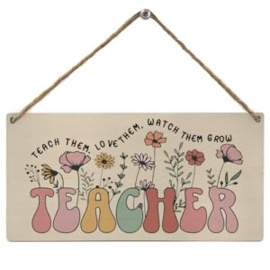 Mtrgdn Retro Classroom Decor for Teacher,Wildflower Classroom Teacher Sign Wall Hanging for Homeschool Teachers Office Lounge,Flower Themed Gifts for Teachers,12x6 inch