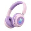 MuGo Kids Bluetooth Headphones with Colorful LED Bunny Lights, Foldable Over Ear Headphones Built-in Mic, 85dB Safe Volume Stereo Headset for Girls Boys Children, Wireless & Wired 2-in-1 Support TF