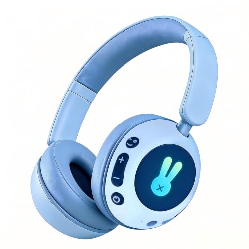 MuGo Kids Bluetooth Headphones with Colorful LED Bunny Lights, Foldable Over Ear Headphones Built-in Mic, 85dB Safe Volume Stereo Headset for Girls Boys Children, Wireless & Wired 2-in-1 Support TF