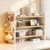 Multi-tier Wood Desktop Bookshelf, Small Desk Organizer Shelf with Pegboard