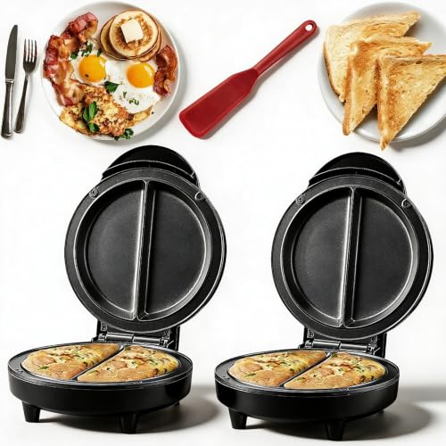 Multifunctional Electric Nonstick Breakfast Griddle - Dual Zone Electric Omelette Maker, Non-Stick Omelet & Frittata Maker, Even Heating & Versatile Cooking, Perfect for Full Breakfasts,2pcs