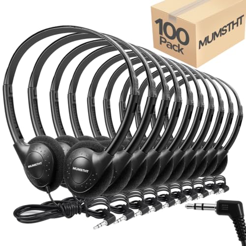 MUMSTHT 100 Pack Bulk Headphones for Classroom School Kids,Wholesale Wired Class Set Durable Earphones for Children Toddler Teens Boys Girls Adult Chromebooks Laptop Computer(YS102 Black)